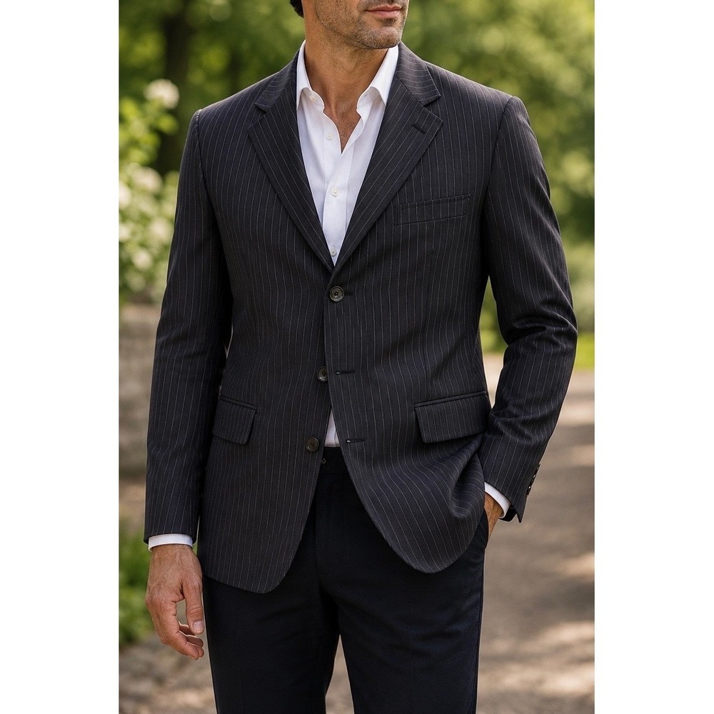 Tiglio Mens 40R Super 140s Wool Dark Navy Pinstripe Blazer Made In Italy